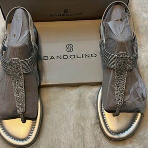 Bandolino Silver Jeweled T-Strap Sandals